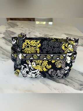 Vera Bradley Black Yellow Gray Floral Quilted Shoulder Bag